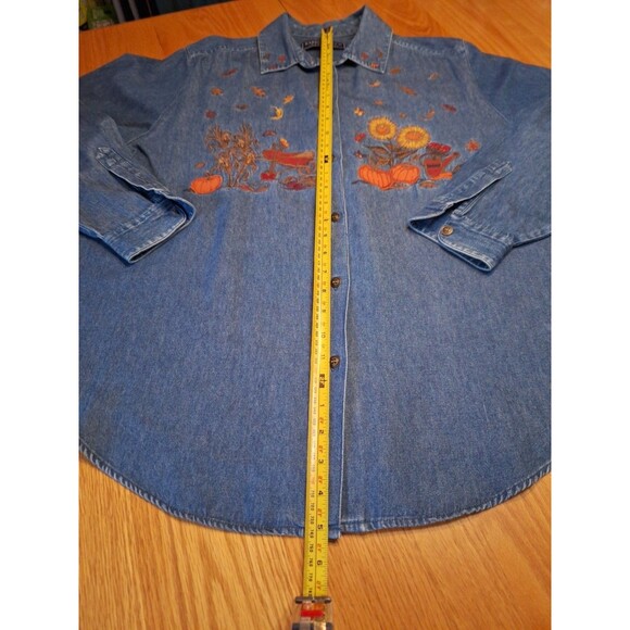 Vintage Karen Scott Denim Button Up Top Womens 1X Autumn Fall Embroidered Shirt - Picture 8 of 16